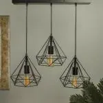 Homesake 40Watts 3-Lights Linear Cluster Chandelier, Diamond Hanging Pendant Light (Black,Metal)