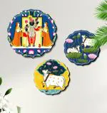 SAF Round Shape Set of 3 Shree Nath Ji And Pichwai MDF Painting for Home Décor Pack of 3 (Multicolor)