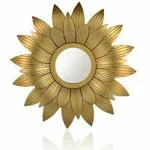 Satyam Kraft Gold Fiber Flower Shape Wall Mirror To Give A Luxuries Touch To Room 9X9 inch
