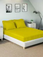 Sleeping Owls Cotton Golden Super King Bedsheet With Pillow Covers, 274 X 285 cm (Set Of 5)