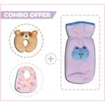 Crawl'in Combo of Cotton Baby Pillow/Head Shaping Neck Support Pilow, Waterproof Baby Cotton Bib & Velvet Baby Milk Bottle Cover (Blue + Yellow + Yellow)