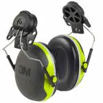 3M PELTOR X4 Earmuffs X4P3E, Hard Hat / Helmet Attached, 33 dB, Hi Viz Green/Black