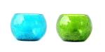 HOMESUTRAA Blue and Green Handmade Crackle Glass Votive Tealight Candle Holder for Xmas Home and Table Décor (set of 2)