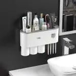 Storevise White Plastic Toothbrush Holder with Magnetic Cup