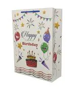 Tasche Paper Products Multicolor Star Design Happy Birthday Small Presents Gift Paper Bags For Return Gift (20.32 x 7.62 x 27.94 cm) Pack Of 10