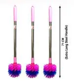Mast Toilet Cleaning Brush Round with Extra Long Steel Handle - Pack of 3 (Color : Pink)