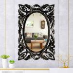 Timberly Black Wood Handcrafted Rectangular Wall Mirror Hanging With Wall Panel, 24 X 18 Inch