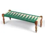 Ikiriya Hamilton Sheesham Wood 2 Seater Maachi Bench| Patio Bench in Green & White Rope Canning