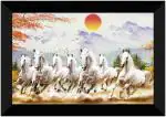 saf 7 Running horses vastu UV textured Digital Reprint 20 inch x 14 inch Painting (With Frame)