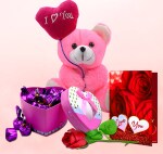 Midiron Valentine's Day Gift For Wife/Girlfriend/Lover/Fiancee|Rose Day Gift|Chocolate Day Gift|Couple Gift-Handmade Chocolates, Artificial Red Rose, Love Greeting Card & Soft Pink Teddy