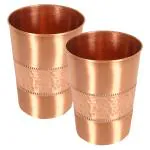 Kuber Industries Glasses | Copper Drinking Water Glass | Serving Water Glasses | Middle Hammered Copper Glass Tumbler for Kitchen & Health Benefits | Set of 2 | Copper