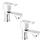 WATERMAN Cube Pillar Tap Faucet Pack Of 2 Chrome Finish Deck Mounted Installation Water Taps For Kitchen Bathroom Toilet