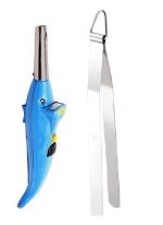 Blue Wonder Dolphine Shape Electric Gas Lighter With Stainless Steel Roti Chimta Tong and Multicolour, Pack of 2
