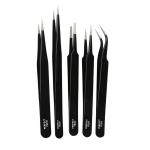 PERFECT TECH Tweezer tweezers for electronics Set 5 Pcs |Tweezers for Mobile | Gadget | Laptop | Jewellery | Straight and Curved Tips | Tweezer for Taparia | Stainless Steel (Powder Coated) (Repair-5 Pcs Black)