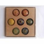 KRISHNA IMPEX 7 Chakra Round Shape Symbol Engraved Set for Reiki Healing in Wooden Box