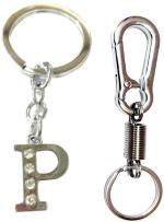 Blue Aura Kd Collections Silver Metal Kd-315 Alphabet Letter P Keychain And Hook Keychain (Pack Of 2)
