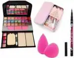 Hot Beauty 6155 Makeup Kit & 7pcs makeup Brushes,2 Blender Puff & Yanqina Eyeliner (9 Items in the set)
