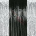 Propsicle 4 pcs 3ftx6ft Silver & Black Metallic Tinsel Fringe Foil Curtains Anniversary, Birthday, Bachelorette, Groom to Be Decoration - Pack of 4