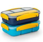 Madric Lunch Box For Kids - Lunch Boxes For Office Men, Leak Proof 4 Compartment Lunch Box Reusable Freezer Safe Food Containers With Spoon for Adults And KidsTiffin Box Pack Of 2