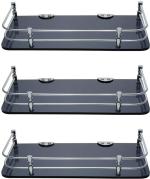 Flaner 12X6 Inch Acrylic Side Corner Bathroom Stand/ Kitchen Shelf Acrylic, Stainless Steel Wall Shelf (No. Of Shelves - 3, Black)