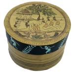 ARTEASTIC ARTEASTIC Multipurpose Palm-leaf Decorative round box Box-PL-108| hand made hand painted |storage box with lid| eco friendly| size 4 inches diameter X 2.5 inch deep
