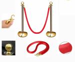 DOSSVICK - Golden Luxury Queue Manager 16kg (8kg per unit) - Set of 2 pole - 1 Red Rope 1.5metre Velvet Rope- - 3.2ft Height- DOUBLE POLISHED CHROME | crowd control barrier