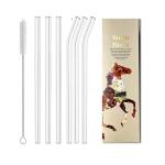 RUSTIC HORSE Transparent/Clear Glass Straws for Drinking with Cleaning Brush, Set of 6 (3- Bend Pipe, 3- Long Straw, 1-Cleaning Brush)