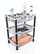 NEWON Plastic 3 Layer Multi-purpose Kitchen Storage Basket Rack, Modern Rack (Grey)