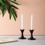 Voidrop Set Of 2 Candle Holder Black. Decorative Taper Candles For Candlesticks. Black Candle Holder Set Of 2- Metal;Aluminium- Black