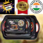 A1WARE Home Serenity Serving Tray Set of 3 Pcs, Deep Designed with Fine Handel -Natural Tea printed Trays- Pack of 3 Tray Set -(Large, Medium and Small Length of 41, 34 and 26 cm)(Color:Black,Set of 3)