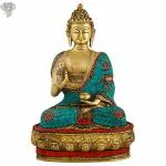 Kalakrithi Handcrafted Brass Buddha Statue with Torquoise Work 31.75 x 21.59 cm