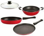 Nirlon 4 pcs of Red Non-stick Aluminium Dishwasher Safe Kitchenware Cooking Utensil Combo Set