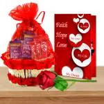 Midiron Chocolate Gift Basket| Love Combo for Valentine's Day, Birthday & Anniversary| Beautiful Gift for Girlfriend, Wife, Husband, Boyfriend, Fiancée |Artificial Rose, Greeting Card, Chocolates