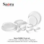 SAURA Plastic Dinnerware- Flora Microwave Safe Round Dinner Set - 15 Pieces - (White)