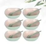 Eha Set of 6 Earth-Friendly Multipurpose Bowls for Kitchen with Spoons | 750 ml | Made with Rice Husk | Microwave Safe Bowl | for Hot & Cold Serving Bowl Set | Celeste