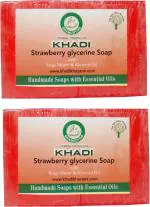 Khadi Herbal Natural Strawberry Glycerine Soap With Rose Water And Almond Oil, 125 Gm Each (Pack Of 2)