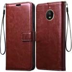 JOBINKA Motorola/Moto E4 Plus Vintage Leather flip Case Cover| Inside TPU with Card Pockets Wallet Stand Magnetic Closure 360 Degree Complete Protection Vintage Flip Cover for Motorola/Moto E4 Plus - Brown