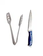 First Front Stainless Steel Momo Tong with Kitchen Vegetables Cutting Heavy Knife and Multicolour, Pack of 2