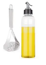 Stainless Steel Potato Masher With Plastic Oil Dispenser and Multicolour, Pack of 2
