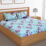 Bedspun Sky Blue & Pink Floral 120 TC Cotton King Bedsheet with 2 pillow cover 270 x 270 cm (CN3007)