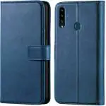 Tingtong Flip Cover Back Case for Samsung Galaxy A20S | Leather Finish | Inbuilt Stand & Pockets | Wallet Style Flip Back Case Cover for Samsung Galaxy A20S (Blue)