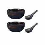 Caffeine Brown Stoneware Soup Bowl With Spoon (Set Of 2)