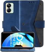 Autofocus Faux Leather Back Case Flip Cover for Realme 10 Pro+ 5G, Realme 10 Pro Plus 5G with ID Card Slot | Foldable Stand | 2 Card Slot | 1 Cash Slot | Magnetic Closure - Executive Blue, 23352