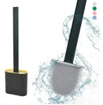 QINPIN Silicon Toilet Brush with Holder Stand - Toilet Brushes with Long Handle and Flexible Brush Head suitable for Western and Indian Toilet and Bathroom