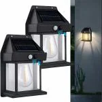 NORIDY Solar Wall Lights Outdoor, Wireless Dusk to Dawn Porch Lights Fixture, Solar Wall Lantern with 3 Modes & Motion Sensor, Waterproof Exterior Lighting with Clear Panel for Entryway Front Door