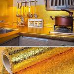 VRTREND 200 Cm Golden Kitchen Back Splash Stickers, Aluminium Foil Wallpaper Waterproof Oil Proof Temperature Resistant Self Adhesive Liner Slab Paper (Pack Of 1)