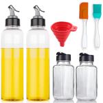 Jay Gatrad Seller Leak-Proof Plastic Oil Dispenser 2pc, Two Side Cap Glass Spice Storage Bottles 2pc, Silicone Spatula and Brush Set, Collapsible Silicone Funnel Pack of 7