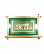 Zoltamulata Radha Krishna with Gopies Wall Hanging Palm Leaf Painting Multicolor Wall Decor Length Photo Frame (29 cm)
