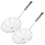Kuber Industries Puri Strainer|Stainless Steel Jhar for Cooking & Frying|Versatile Deep Fry Chalni with Handle for Kitchen|18 cm|Pack of 2 (Silver)
