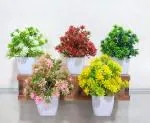 Saf Set Of 5 Mini Artificial Flower Plant For Home, Office, Garden And Table Decor Bonsai Wild Artificial Plant With Pot (15 Cm, Multicolor)